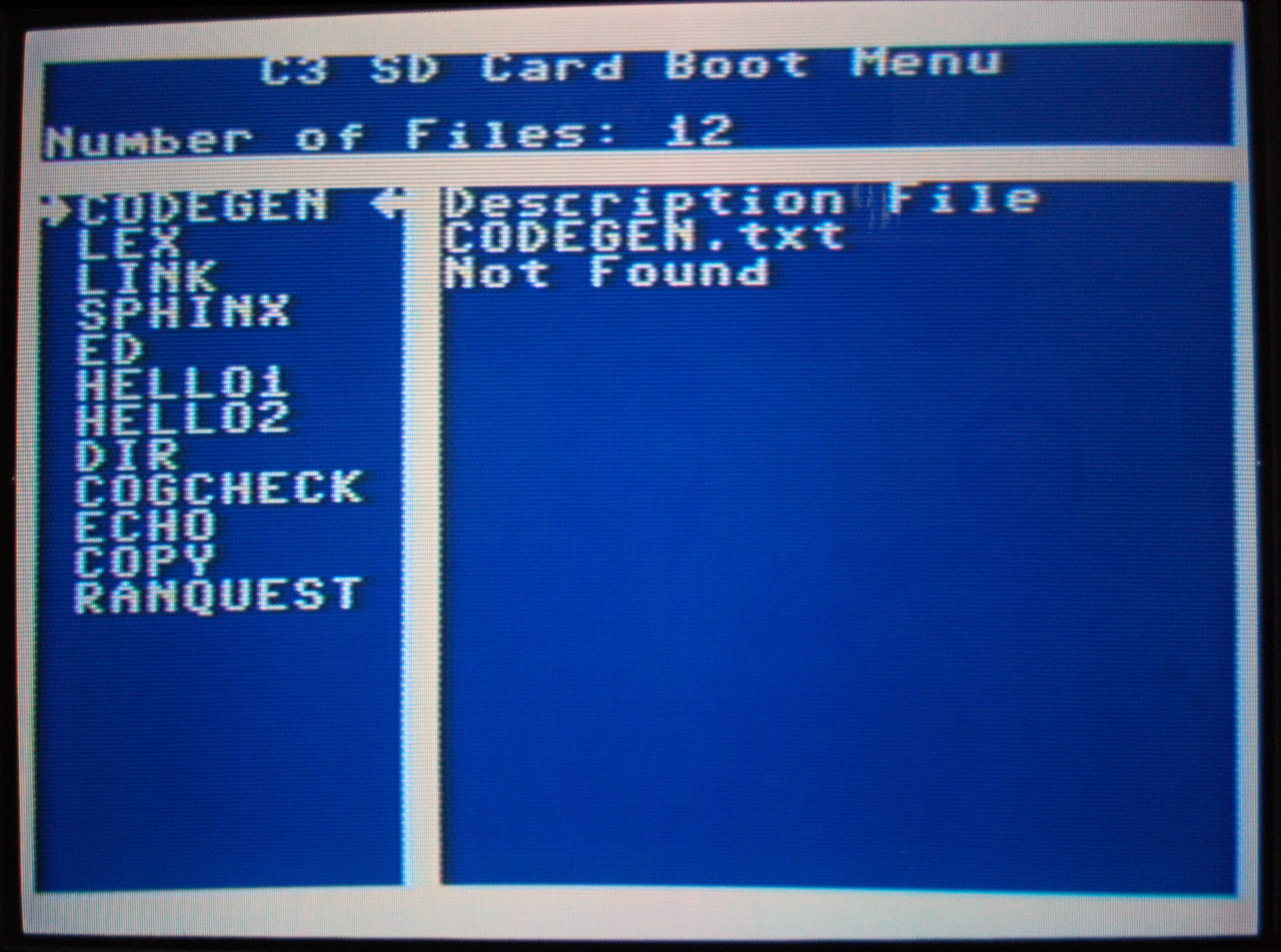 The Propeller C3 Boot Menu allows the C3 to boot from the SD Card!